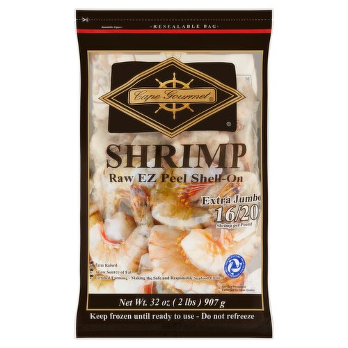 Cape Gourmet Raw EZ Peel Shell-On Extra Jumbo Shrimp, 32 oz