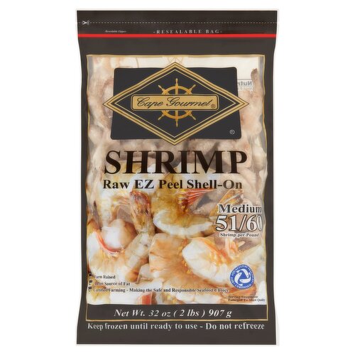 Cape Gourmet Raw EZ Peel Shell-On Medium Shrimp, 32 oz