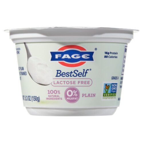 Fage BestSelf Lactose Free Nonfat Plain Greek Strained Yogurt, 5.3 oz