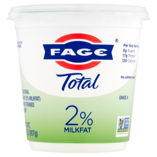 Fage Total 2% Milkfat All Natural Lowfat Greek Strained Yogurt, 32 oz