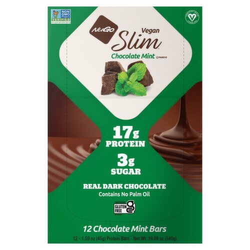 NuGo Slim Vegan Chocolate Mint Protein Bars, 1.59 oz, 12 count