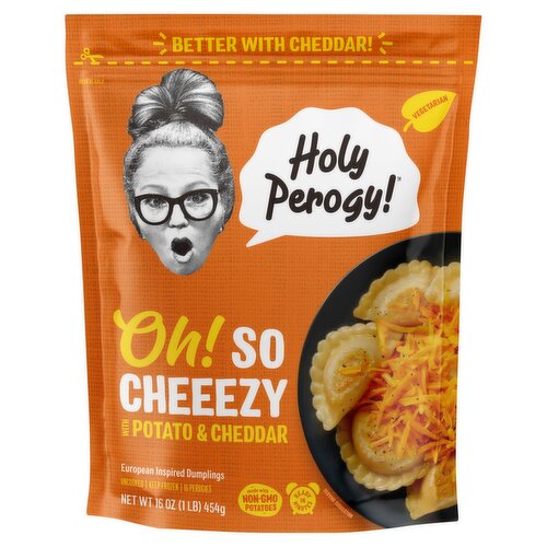 Holy Perogy! Oh! So Cheezy with Potato & Cheddar Perogies, 16 count, 16 oz