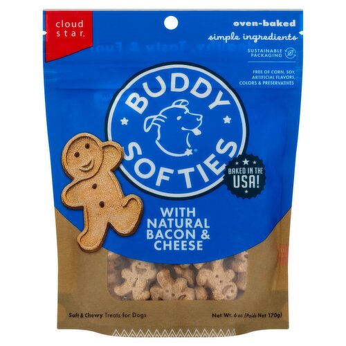 Cloud Star Buddy Softies with Natural Bacon & Cheese Soft & Chewy Treats for Dogs, 6 oz