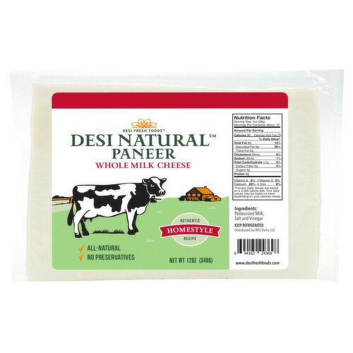 Desi Fresh Foods Desi Natural Paneer Whole Milk Cheese, 12 oz