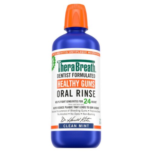 TheraBreath Clean Mint Healthy Gums Oral Rinse Value Size, 33.8 fl oz