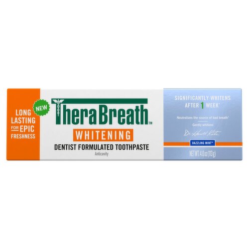 TheraBreath Whitening Dazzling Mint Anticavity Dentist Formulated Toothpaste, 4.0 oz