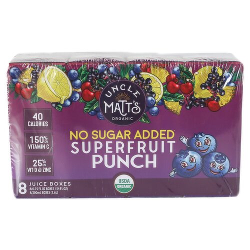Uncle Matt's Organic No Sugar Added Superfruit Punch, 6.75 fl oz, 8 count