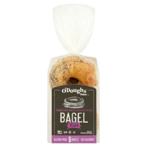 O'Doughs Thins Sprouted Whole Grain Flax Vegan Gluten Free Bagels, 6 count, 10.6 oz