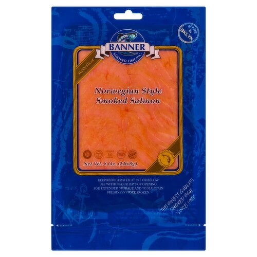 Banner Smoked Fish Inc. Thinly Sliced Norwegian Style Smoked Salmon, 8 oz