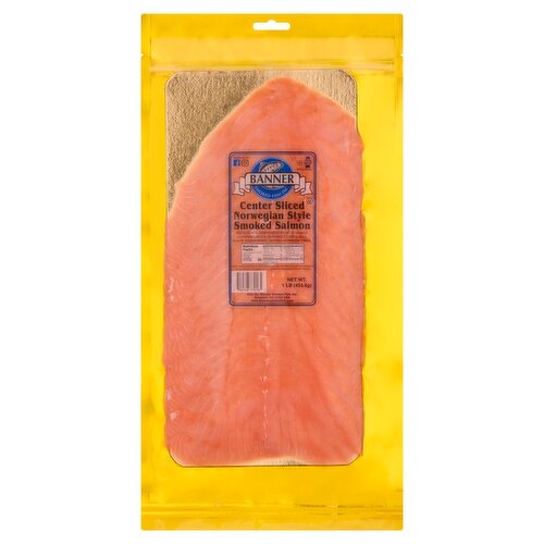 Banner Smoked Fish Inc. Center Sliced Norwegian Style Smoked Salmon, 1 lb