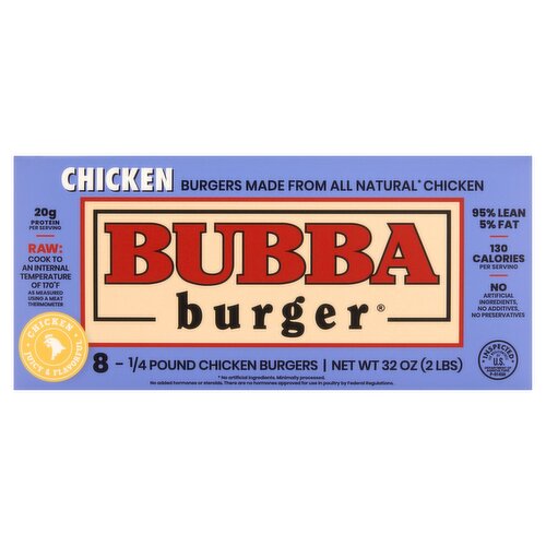 Bubba Burger Chicken Burgers, 1/4 pound, 8 count