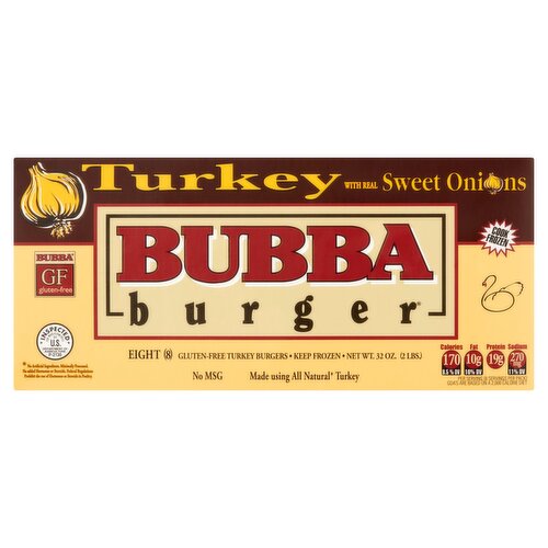 Bubba Burger Sweet Onions Gluten-Free Turkey Burgers, 8 count, 32 oz