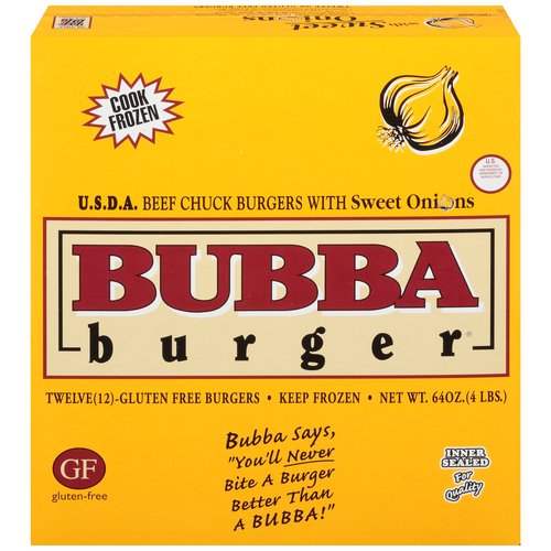 Bubba Burger U.S.D.A. Beef Chuck Burgers with Sweet Onions, 12 count, 64 oz