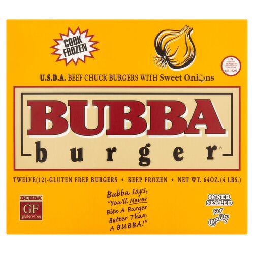 Bubba Burger U.S.D.A. Beef Chuck Burgers with Sweet Onions, 12 count, 64 oz