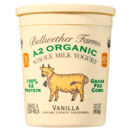 Bellwether Farms Vanilla A2 Organic Whole Milk Yogurt, 32 oz