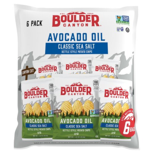 Boulder Canyon Avocado Oil Classic Sea Salt Kettle Style Potato Chips, 1.25 oz, 6 count