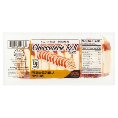 Formaggio Handmade Fresh Mozzarella Pepperoni Sliced Charcuterie Roll, 7 oz