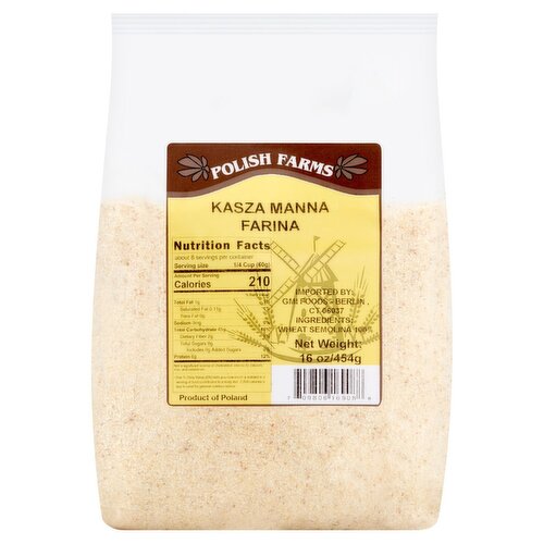 Polish Farms Kasza Manna Farina Wheat Semolina, 16 oz