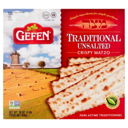 Gefen Traditional Unsalted Crispy Matzo, 16 oz