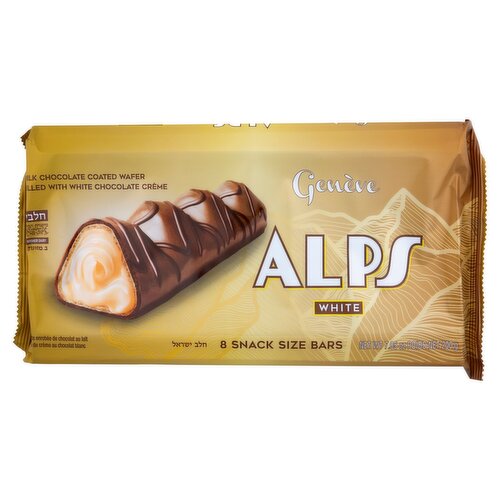 Genève Alps White Milk Chocolate Coated Wafer Filled with Chocolate Crème Bars, 8 count, 7.05 oz