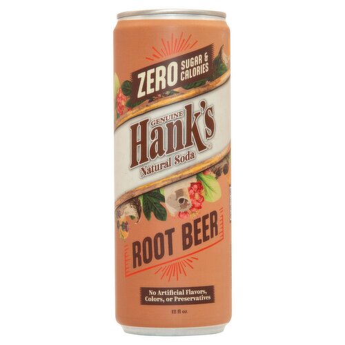 Hank's Genuine Root Beer Zero Sugar & Calories Natural Soda, 12 fl oz