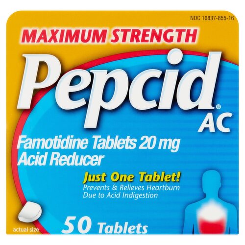 Pepcid AC Maximum Strength Acid Reducer Famotidine Tablets, 20 mg, 50 count