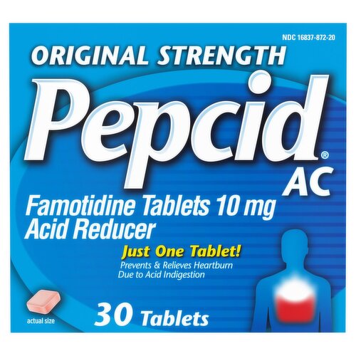 Pepcid Original Strength Acid Reducer Famotidine Tablets, 10 mg, 30 count