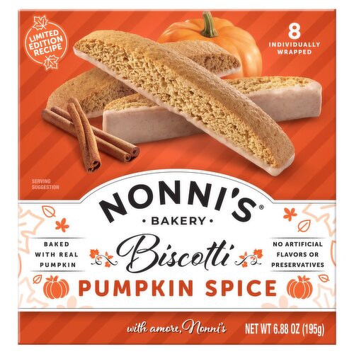 Nonni's Bakery Pumpkin Spice Biscotti Limited Edition Recipe, 8 count, 6.88 oz