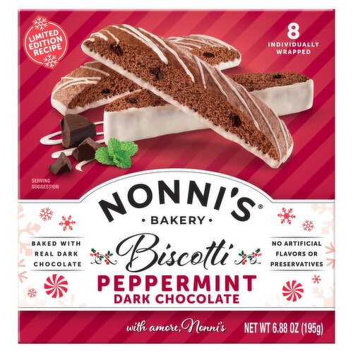 Nonni's Bakery Dark Chocolate Peppermint Biscotti Limited Edition Recipe, 8 count, 6.88 oz