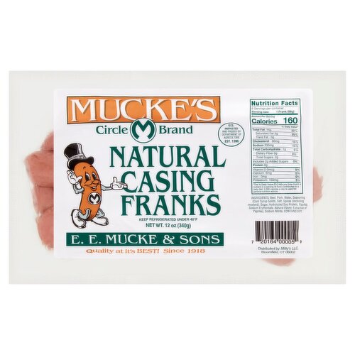 Mucke's Natural Casing Franks, 12 oz