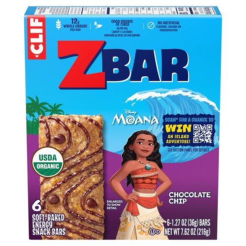 Clif Kid ZBar Chocolate Chip Baked Whole Grain Energy Snack Bars, 1.27 oz, 6 count