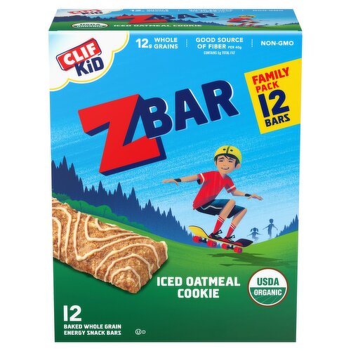 Clif Kid ZBar Iced Oatmeal Cookie Baked Whole Grain Energy Snack Bars Family Pack, 1.27 oz, 12 count