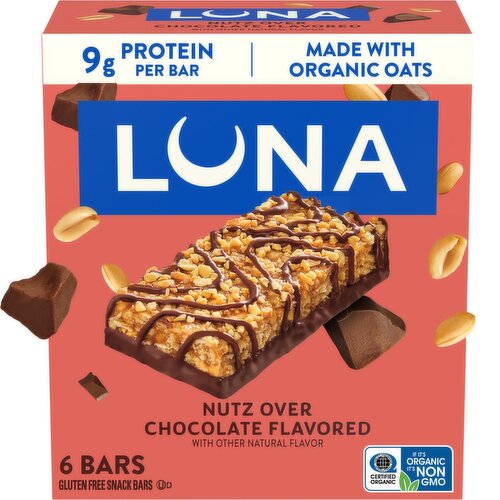 Luna Nutz Over Chocolate Flavored Gluten Free Snack Bars, 1.69 oz, 6 count