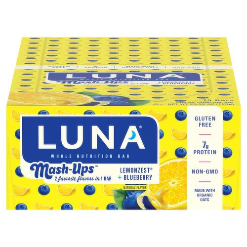 Luna Mash-Ups Lemonzest + Blueberry Whole Nutrition Bar, 1.69 oz, 15 count