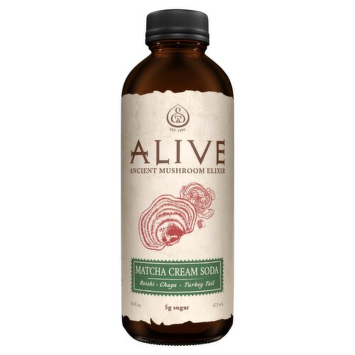 GT's Living Foods Alive Matcha Cream Soda Ancient Mushroom Elixir, 16 fl oz