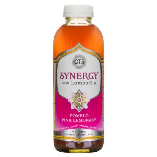 GT's Synergy Pomelo Pink Lemonade Raw Kombucha, 16 fl oz