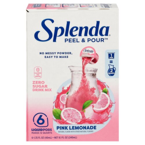 Splenda Peel & Pour Pink Lemonade Zero Sugar Drink Mix, 1.35 fl oz, 6 count