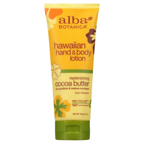 Alba Botanica Replenishing Cocoa Butter Hawaiian Hand & Body Lotion, 7 oz