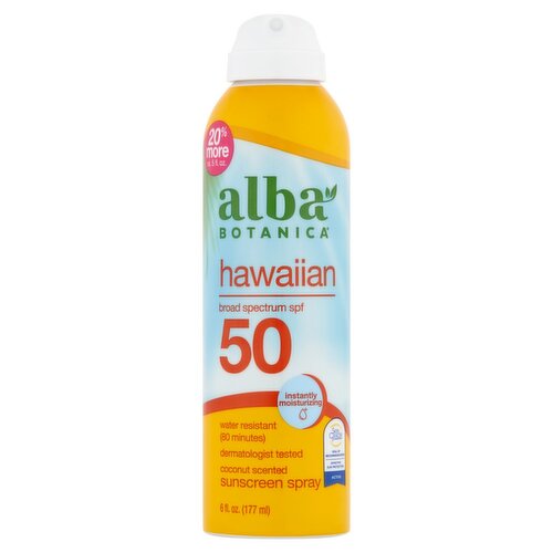Alba Botanica Hawaiian Broad Spectrum Coconut Scented Sunscreen Spray, SPF 50, 6 fl oz