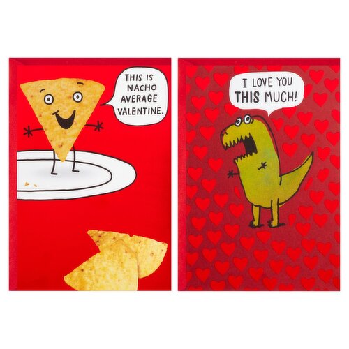 Hallmark Shoebox Pack of 2 Funny Valentines Day Cards (Dinosaur, Nachos)