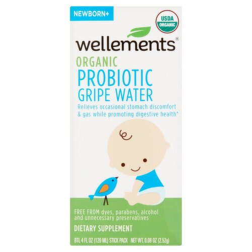 Wellements Organic Probiotic Gripe Water Dietary Supplement, Newborn+