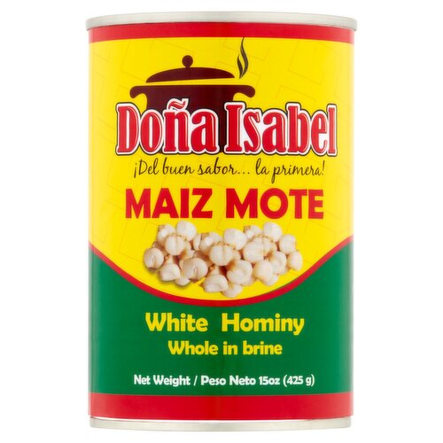 Doña Isabel Maiz Mote White Hominy Whole in Brine, 15 oz
