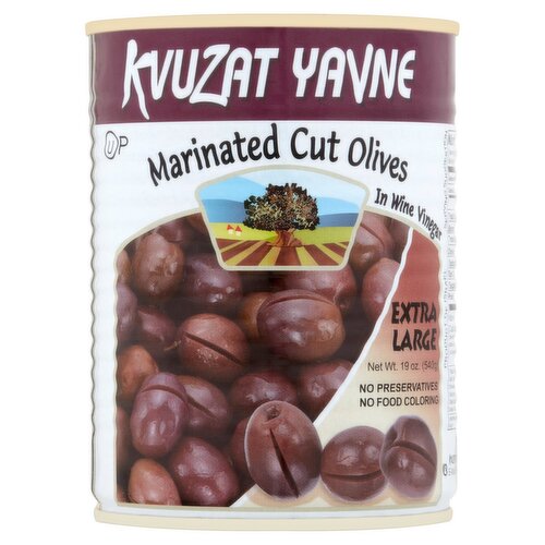 Kvuzat Yavne Extra Large Marinated Cut Olives in Wine Vinegar, 19 oz