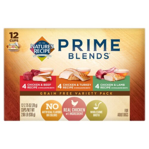 Nature's Recipe Prime Blends Grain Free Dog Food Variety Pack, 2.75 oz, 12 count