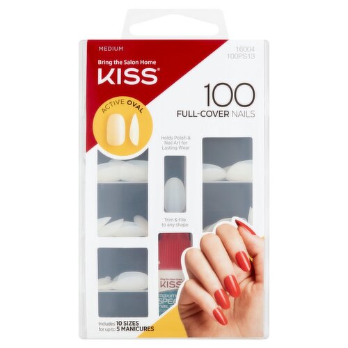 Kiss Medium Active Oval Full-Cover Nails, 100 count