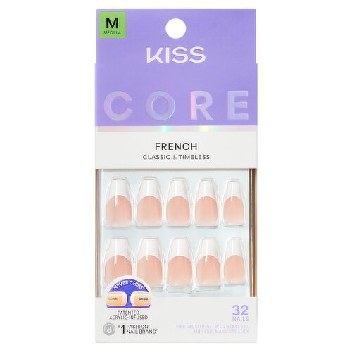 Kiss Core Reunion Classic & Timeless French Nails, Size M, 32 count