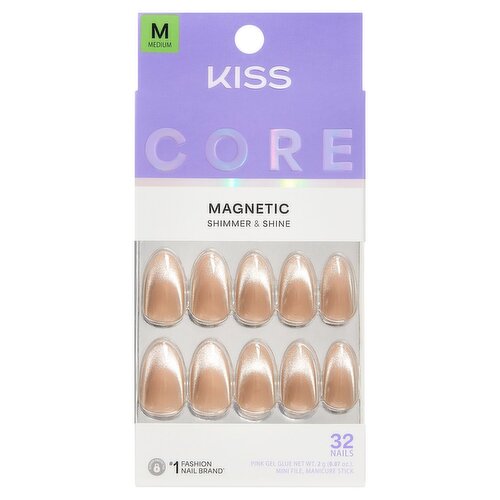 Kiss Core Amazon Falls Shimmer & Shine Magnetic Nails, Size M, 32 count