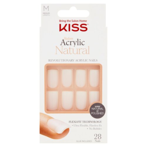 Kiss Salon Natural Medium Length Revolutionary Acrylic Nails Kit, 28 count