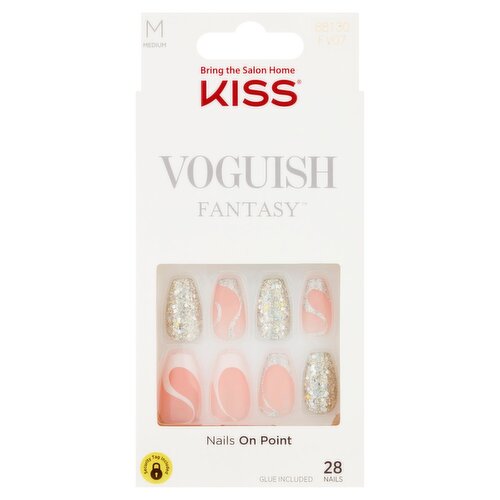 Kiss Voguish Fantasy Medium Nails On Point Nails Kit, 28 nails