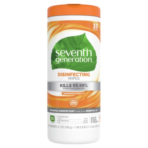 Seventh Generation Lemongrass Citrus Scent Disinfecting Wipes, 35 count, 8.1 oz